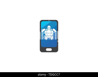 Turtle with green shell swimming for logo design illustration in a smartphone shape icon Stock Vector