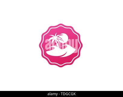 desert logo palm and sand and sun vector design illustration in the shape Stock Vector