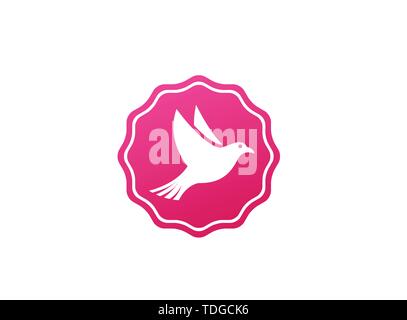 Bird or dove open wings and fly inside a circle for logo design illustration in the shape Stock Vector