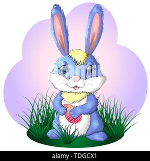 Happy Easter. Easter bunnies and egg in field. copy space for text Stock Vector