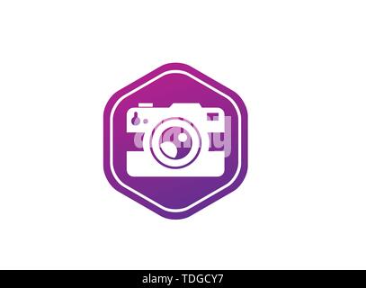 Photographe an old style camera logo design illustration in the shape Stock Vector