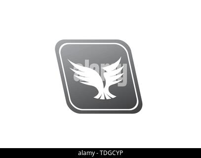 Bird dove open wings flying logo design illustration, pigeon in a shape icon Stock Vector