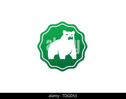 Big bear standing and looking at the side logo design, illustration icon in a shape Stock Vector