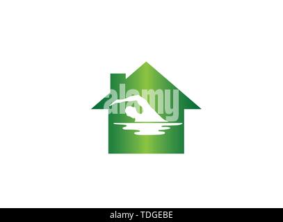 Swimming athlete in the pool Triathlon for logo design illustration in a cloud shape icon Stock Vector