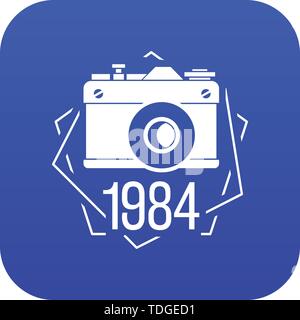1984 photo camera icon blue vector Stock Vector