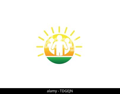 People and family for logo Design illustration, team and group in a sun shape sunshine icon Stock Vector