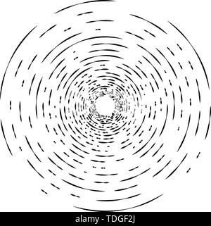 Abstract monochrome psychedelic square background with circular swirl, helix or vortex. Backdrop with round optical illusion or radial twist. Modern i Stock Vector
