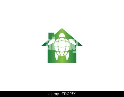Turtle with green shell swimming for logo design illustration in a house shape home icon Stock Vector