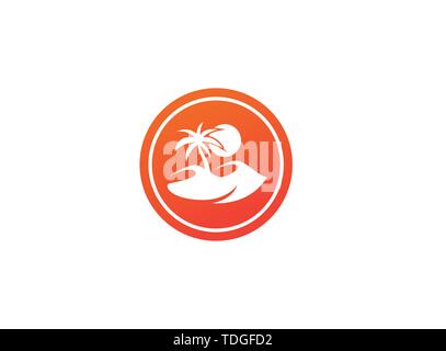 desert logo palm and sand and sun vector design illustration in the shape Stock Vector
