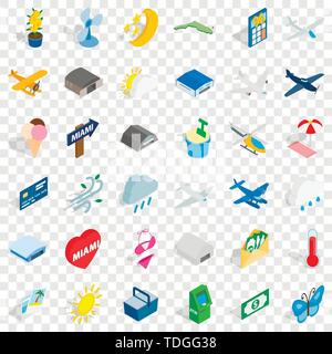 Miami icons set, isometric style Stock Vector