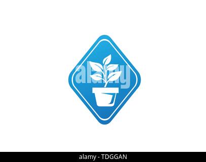 Plant in the Pot with some leaves for logo Vector Design, illustration in a shape Stock Vector