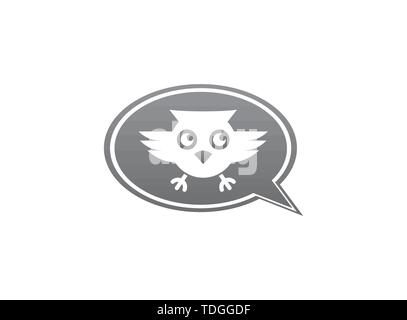 Owl open eyes and fly in a chat icon for logo Vector design illustration Stock Vector