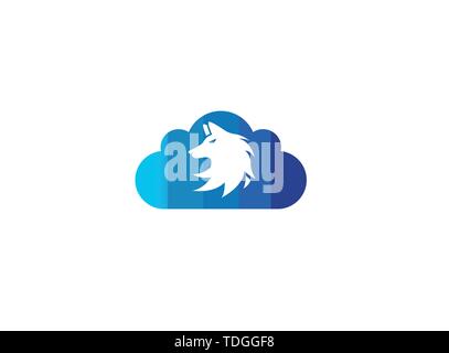 Wolf head logo fox face illustration design illustration in a cloud shape icon Stock Vector
