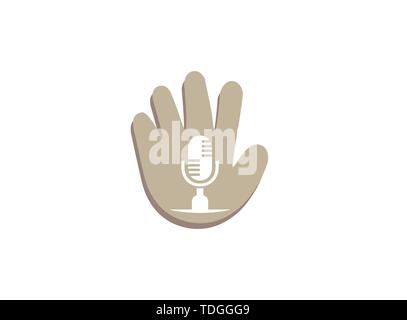 Microphone and speakerphone for logo design illustration in a hand shape icon Stock Vector