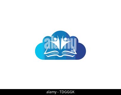 Kids or students open hands inside a book for logo design illustration, in a cloud shape icon Stock Vector