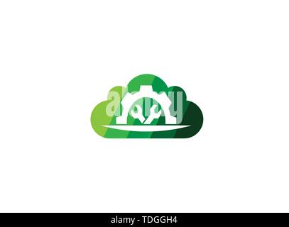 Mechanic gear tools in and pignion for logo design illustration, in a cloud shape icon Stock Vector