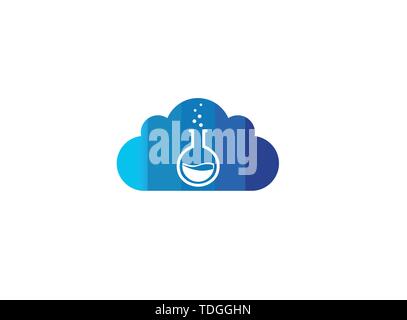 Beaker Lab round flask with chemical substance inside and Bubbles for logo design illustration in a cloud shape icon Stock Vector