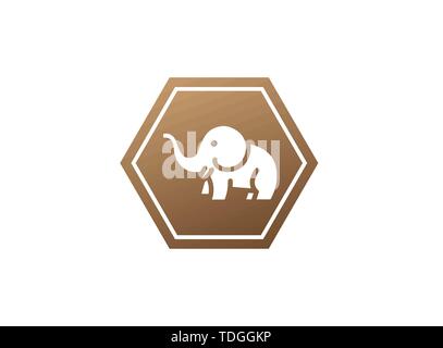 Cute elephant with Hose up and horns logo design in the shape Stock Vector