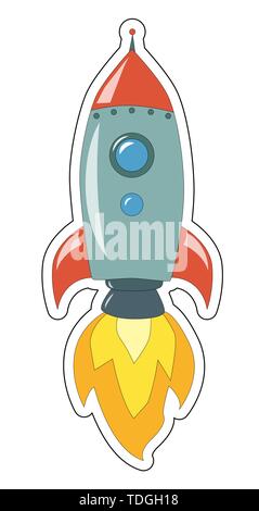 Space rocket launch. illustration of starting space rocket with smoke clouds on dark night sky background. Stock Vector