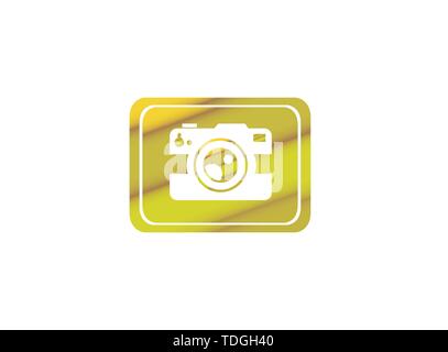 Photographe an old style camera logo design illustration in a rectangle shape Stock Vector