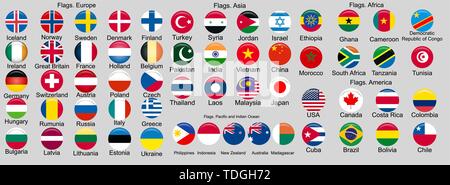 Set of Flags of world sovereign states. Flags of the world. Europe, Asia, Africa, America, Oceania Stock Vector