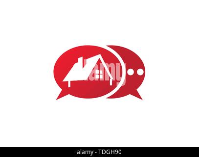 A small green home symbol with window and chimney for logo design illustration in a chat shape talk icon Stock Vector