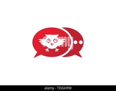 Owl open eyes and fly in a chat icon for logo design illustration Stock Vector