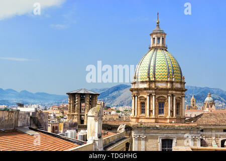 Cityscape of the dome of the Saint Catherine Church and building in Palermo, Italy Stock Photo