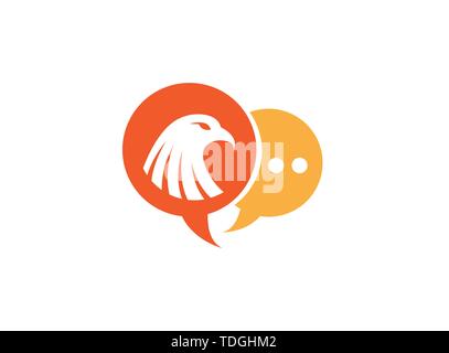 Eagle head inside a chat ion for logo design illustration, falcon symbol Stock Vector