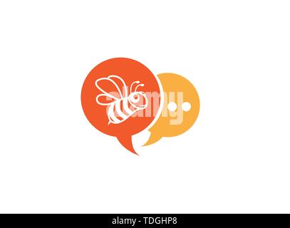 Happy bee open wings and fly for logo design illustration in chat icon Stock Vector