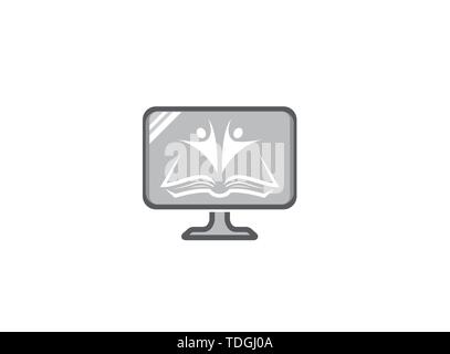 Kids or students open hands inside a book for logo design illustration, in a cloud shape icon Stock Vector