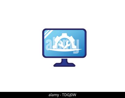 Mechanic gear tools in and pignion for logo design illustration, in a screen shape tv icon Stock Vector