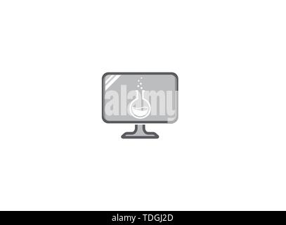 Beaker Lab round flask with chemical substance inside and Bubbles for logo design illustration in a screen shape icon Stock Vector