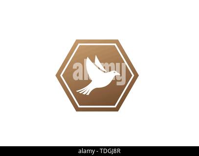 Bird or dove open wings and fly inside a circle for logo design illustration in the shape Stock Vector