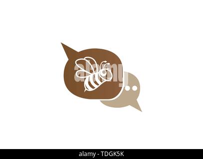 Happy bee open wings and fly for logo design illustration in chat icon Stock Vector