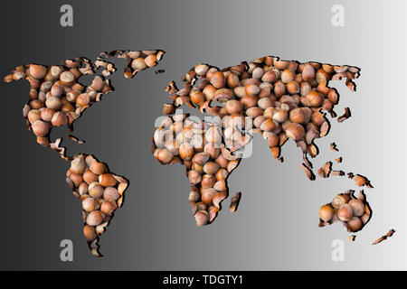 Roughly outlined world map with a gray background Stock Photo