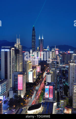 City Scenery Night View of Shenzhen Luohu Shennan Avenue Stock Photo