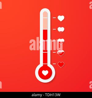 Love thermometer. Valentines Day card element in simple flat style. Vector illustration. Stock Vector