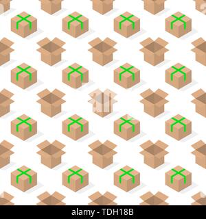 Seamless background from a set of 3D cardboard boxes, vector illustration. Stock Vector