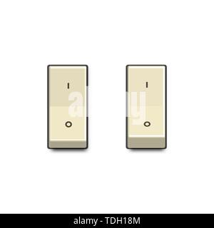 Set of realistic toggle switches in on and off positions. Electrical component design elements, vector illustration. Stock Vector