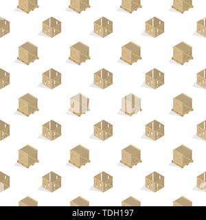 Seamless background from a set of 3D wooden boxes, vector illustration. Stock Vector