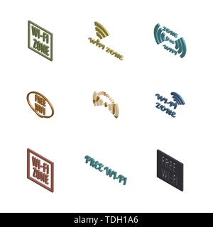 Set of various wireless icons isolated on a white background. 3D isometric style, vector illustration. Stock Vector