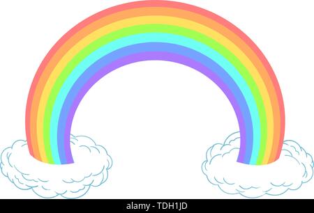 Rainbow and clouds in cute cartoon style. Vector Stock Vector