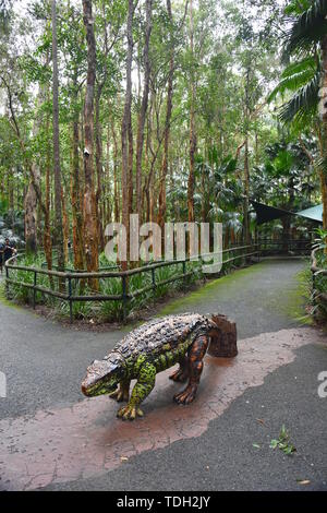 Beerwah, Australia - Apr 22, 2019. Dinosaur sculpture in Australia Zoo is located in Queensland on the Sunshine Coast. The zoo contains a wide range o Stock Photo