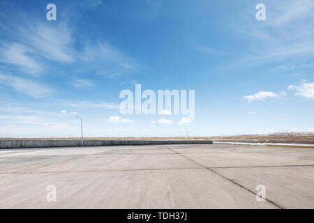 Empty marble floor with snow mountains Stock Photo