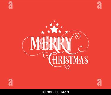 Merry Christmas Unique Hand-drawn Typography with Red Background Color with Stars. Great Design Element for Congratulation Cards, Invitation Card, Gre Stock Vector