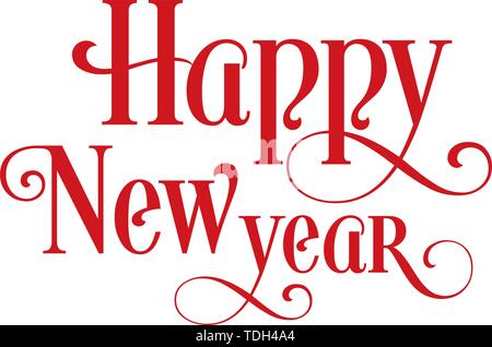 Happy New Year Text Design for Greeting Card. Handmade Vector Calligraphy Design on White Background. Stock Vector