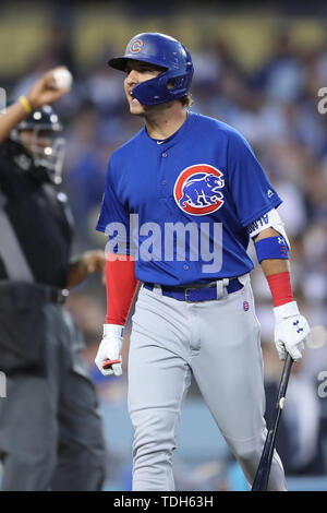 Los Angeles, CA, USA. 14th June, 2019. Chicago Cubs center fielder Albert Almora Jr. (5) shouts in frustration after striking out during the game between the Chicago Cubs and the Los Angeles Dodgers at Dodger Stadium in Los Angeles, CA. (Photo by Peter Joneleit) Credit: csm/Alamy Live News Stock Photo