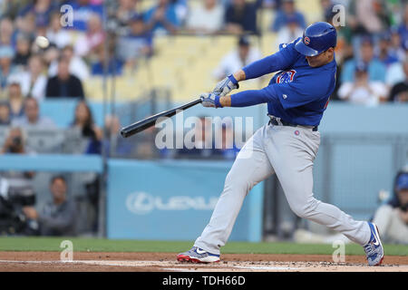 Los Angeles, CA, USA. 14th June, 2019. Chicago Cubs first baseman Anthony Rizzo (44) homers during the game between the Chicago Cubs and the Los Angeles Dodgers at Dodger Stadium in Los Angeles, CA. (Photo by Peter Joneleit) Credit: csm/Alamy Live News Stock Photo