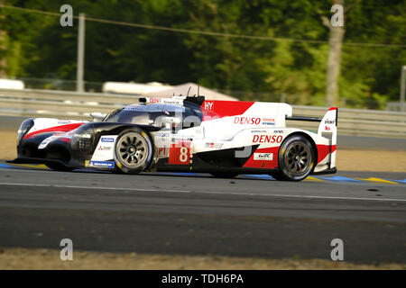 Le Mans, Sarthe, France. 16th June, 2019. Toyota Gazoo Racing Toyota TS050 Hybrid rider KAZUKI NAKAJIMA (JPN) in action during the 87th edition of the 24 hours of Le Mans the last round of the FIA World Endurance Championship at the Sarthe circuit at Le Mans - France Credit: Pierre Stevenin/ZUMA Wire/Alamy Live News Stock Photo